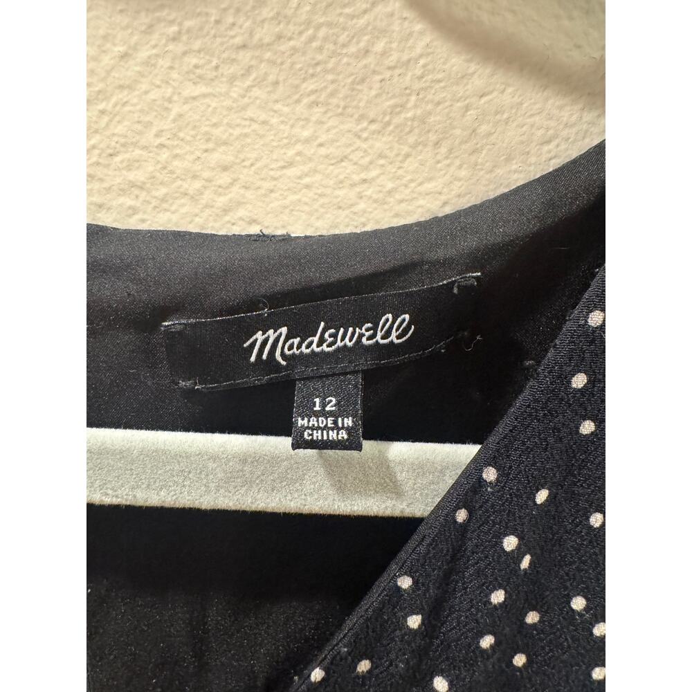 Madewell Black Flutter Sleeve Polka Dot Mini Shift Dress - Size 12 - Picture 6 of 7
